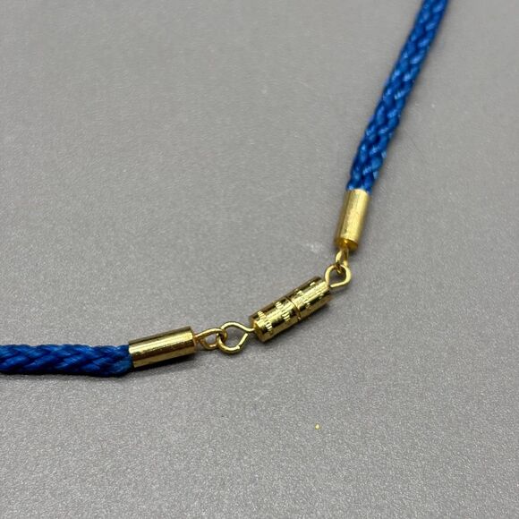 Vintage Cloisonne Enamel Butterfly Lily Pendant Necklace Blue Double Sided 24" - Picture 7 of 9